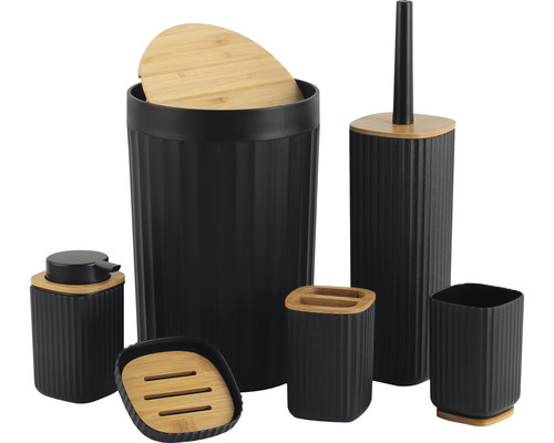 form&style 6-delige badkamerset, zwart kunststof/bamboe