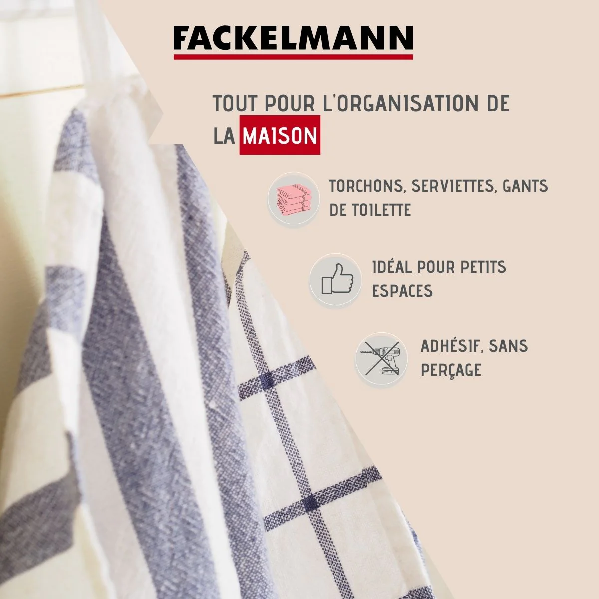Lot de 2 crochet adhésifs ronds Tecno Fackelmann