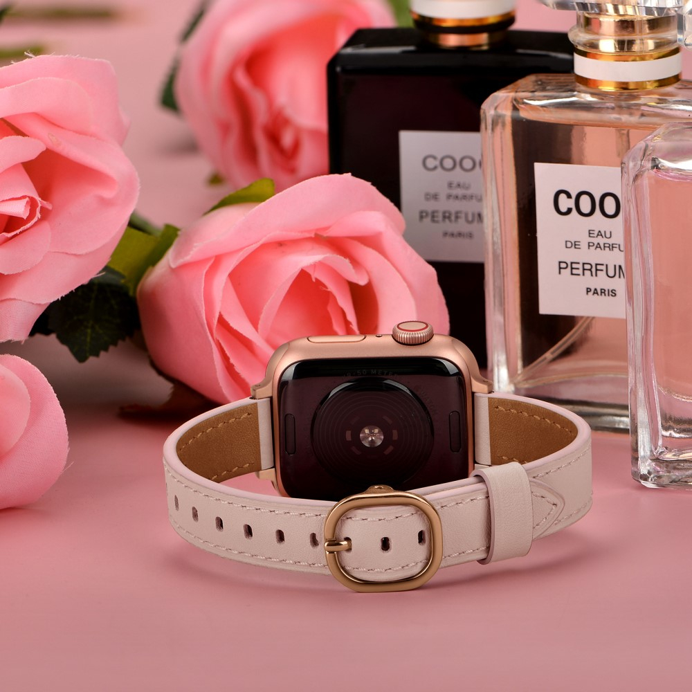 Apple Watch (42/41/40/38 mm) Ersatz Echtleder Armband Slim (Gelenkumfang: 170-220mm) - Rosa / Roségold