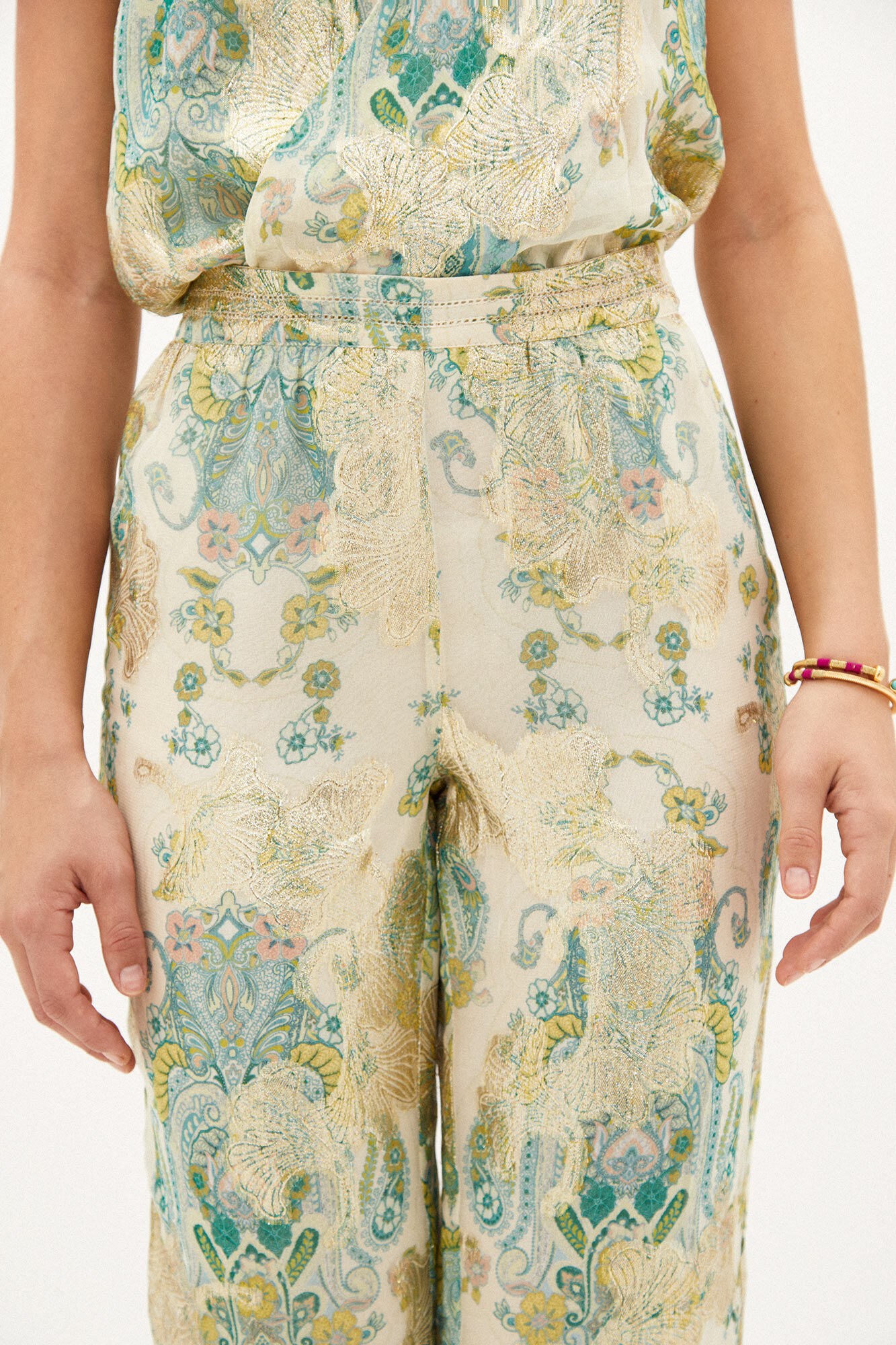 Athena. Calças fluidas estampadas - Verde