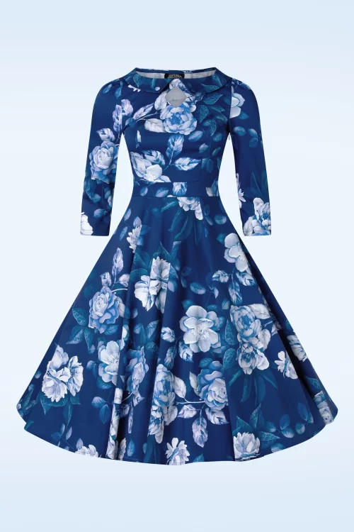 Hearts & Roses Dorothy swing jurk in blauw