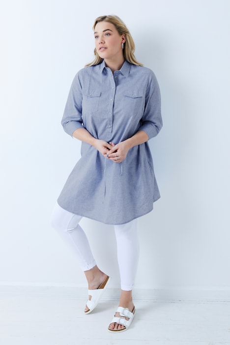 Bellieva-Bluse, extra lang, Druckknöpfe, 3/4-Ärmel, Biobaumwolle, GOTS