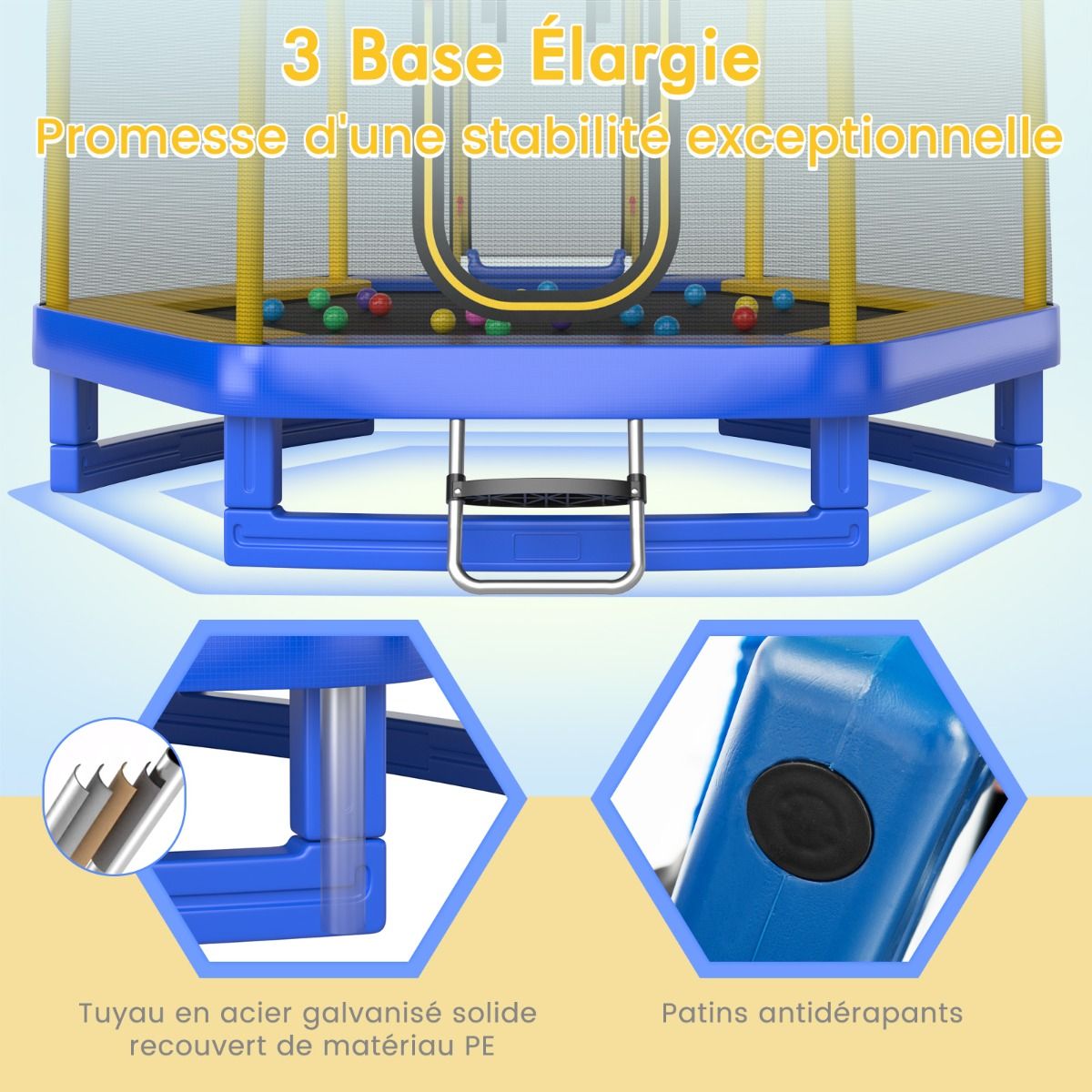 Trampoline Extérieur Ø 223cm avec Toboggan&Echelle avec Filet de Sécurité 2 Portes en U Charge 270kg pour 2-3 Enfants de 3 Ans+ Bleu/Vert - Lidl-Manfred