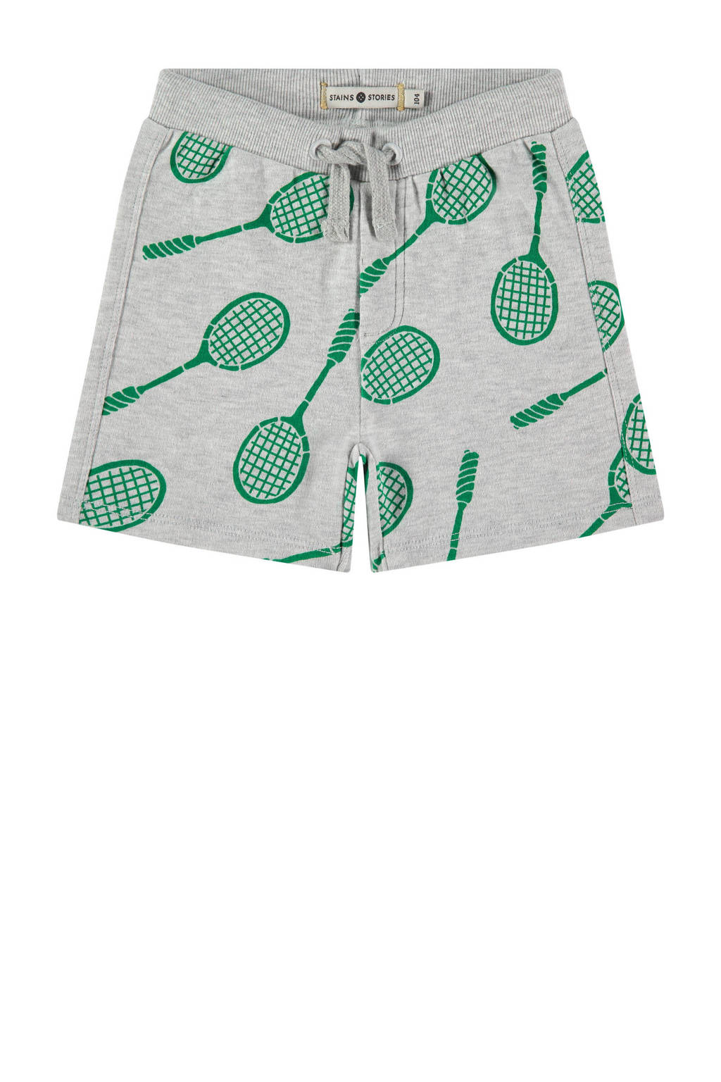 Stains&Stories sweatshort met all over print grijs/groen