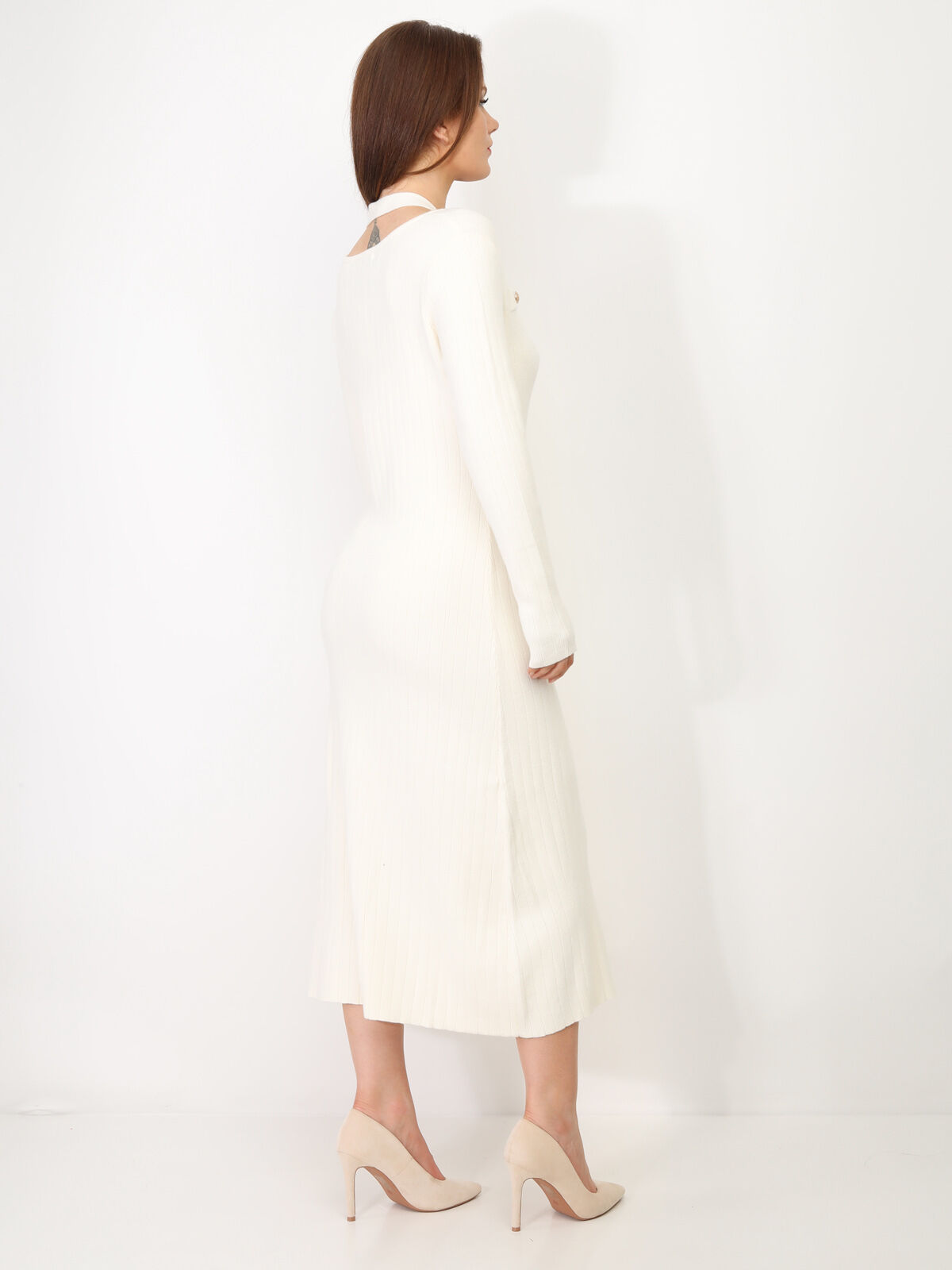 Robe longue cut out à boutons- Blanc