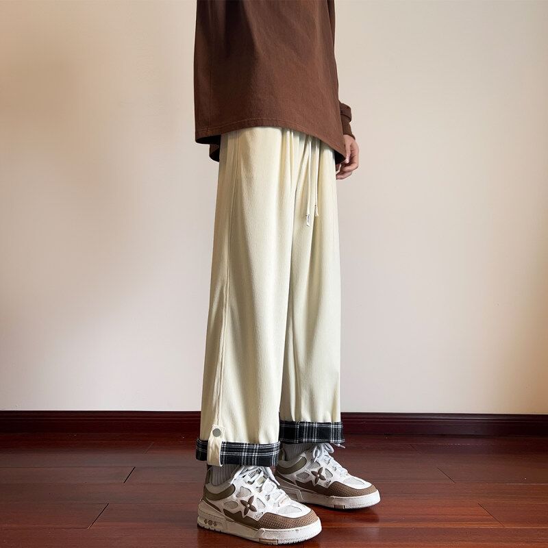 Ayuyel - Broek met hoge taille en geruite voering en wijde pijpen