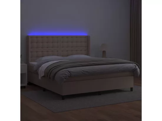 Sommier tapissier matelas LED Cappuccino 180x200 cm Similicuir
