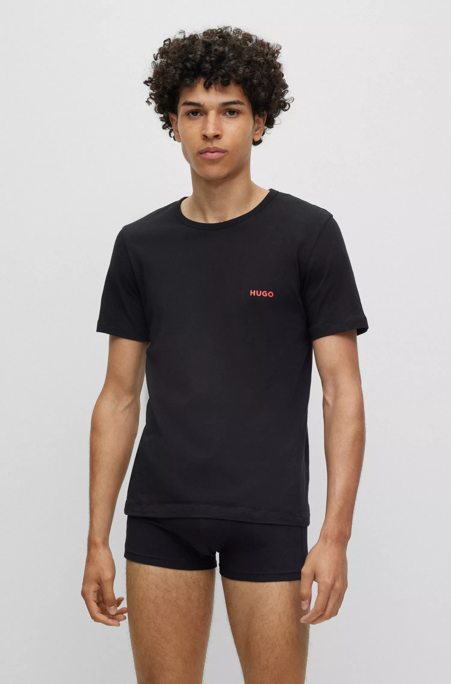 HUGO Vermelho - Pacote triplo de camisetas de algodão com estampa do logo
