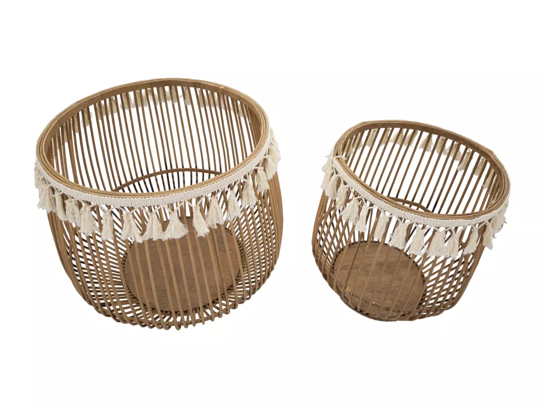 Lot de 2 paniers en rotin marron Ø 47x39,5-34x36,5 cm