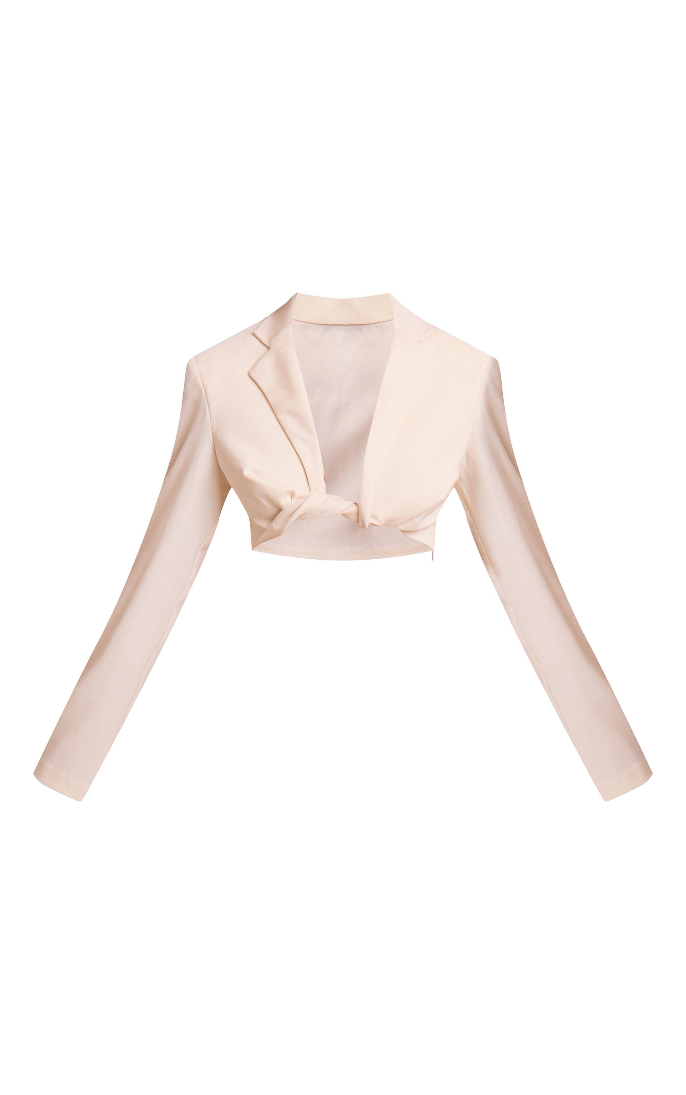 Crème Blazer Court À Manches Longues Avec Détail Torsadé Coordonné