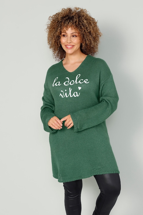 Long-Pullover, Schriftzug, V-Ausschnitt, Langarm