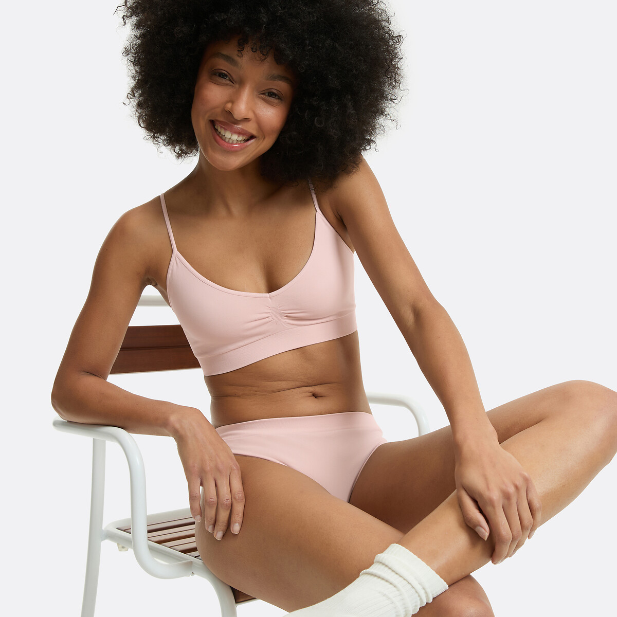 COLEÇÕES LA REDOUTE<br>Bustier com alças finas, sem costura, cor Milky