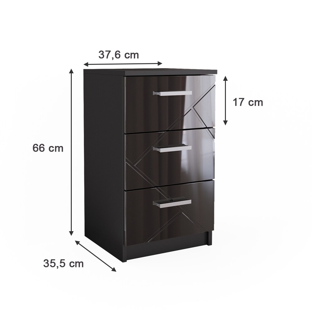 Vicco Nachtkommode Nachttisch Nachtschrank Irma Schwarz Hochglanz 38x66 modern 2er Set Schlafzimmer Schrank Beistellschrank Nachtkonsole Nachttischchen Schrankschublade Schlafzimmermöbel Aufbewahrung