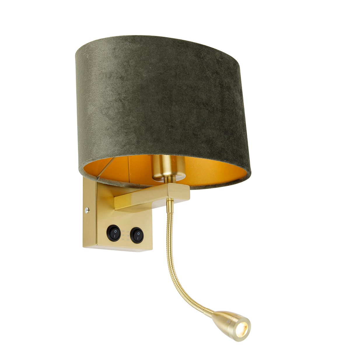 Wandlamp messing met ovale velours kap groen 25cm - Brescia Combi