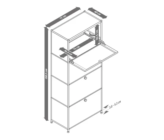 Highboard Metall »CN3« mit 4 Klappenfächern, grau