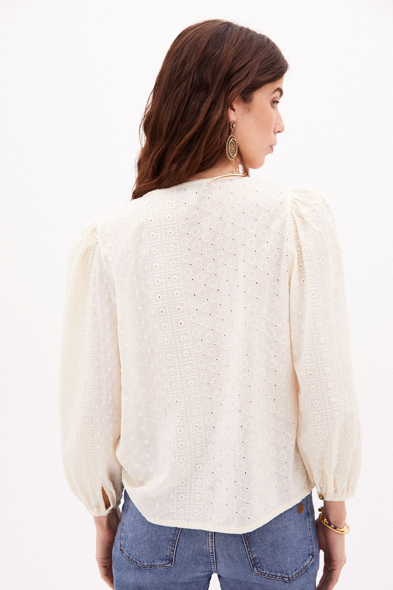 Camisa Bruna Romântica de Algodão - Bege