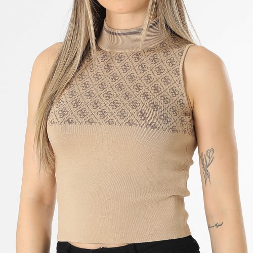 Pull Sans Manches Col Cheminée Femme W3YR26-Z37K0 Beige