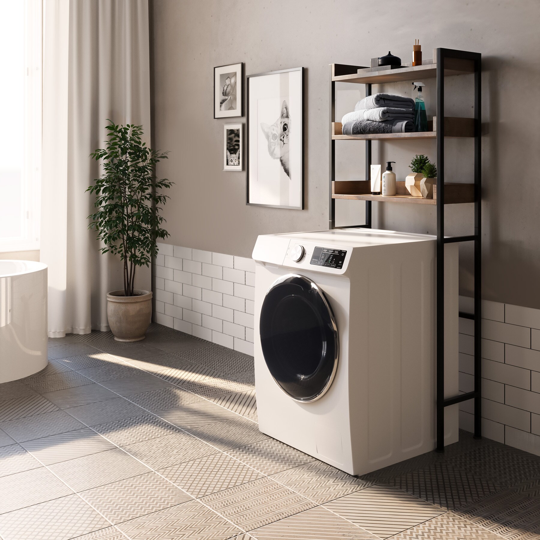 tectake® Badezimmerregal, Industrial Style, mit 3 Ablagen, inklusive Kippschutz