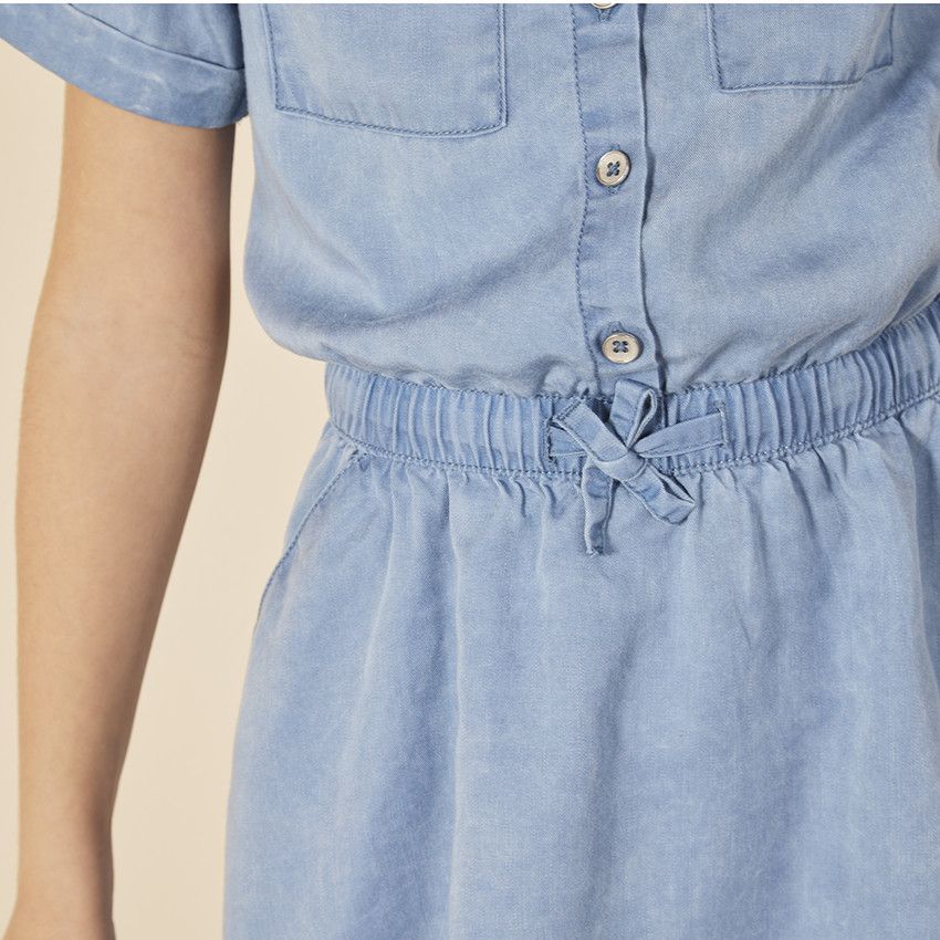 Robe manches courtes effet jean pour fille - Bleu