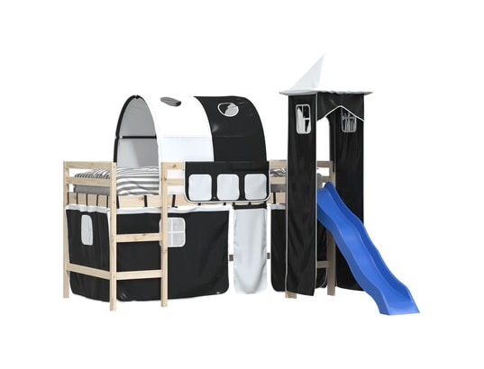 VIDAXL - Rideaux pour lit mezzanine avec tunnel et tour blanc et noir