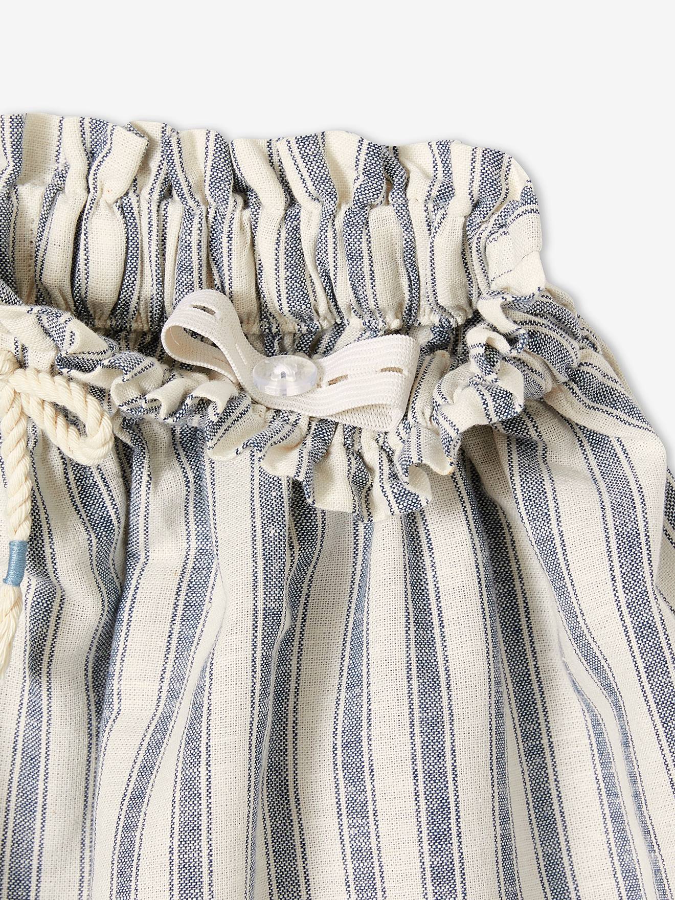 Saia listrada azul-escura em algodão/linho para meninas