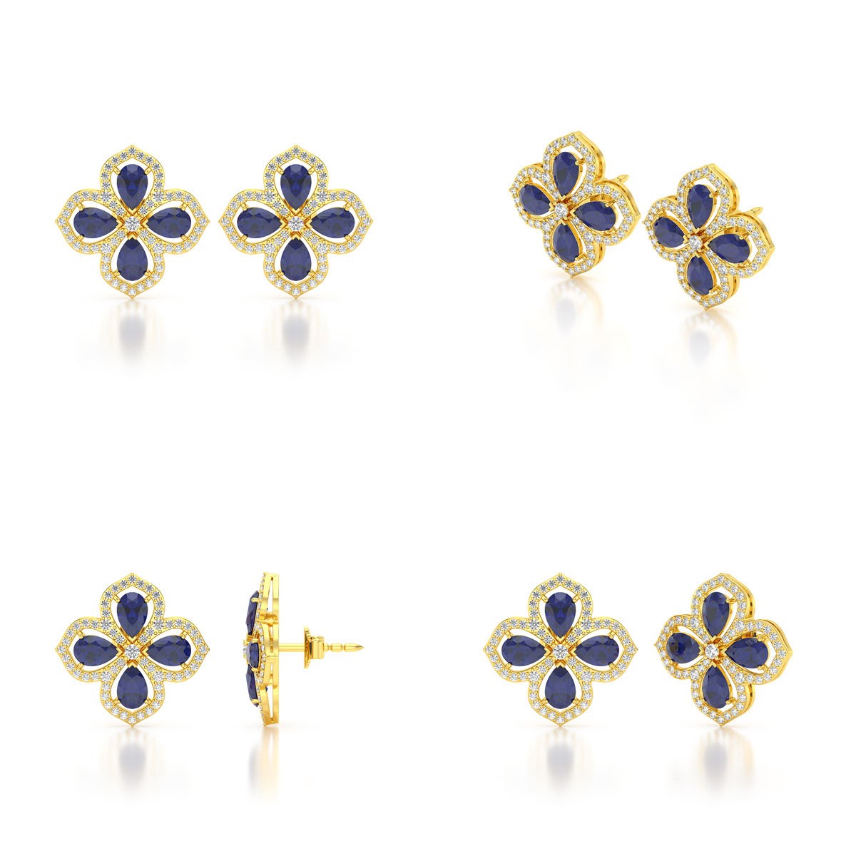 Boucles d'oreilles ADEN Or 585 Jaune Saphir et Diamant 3.55grs