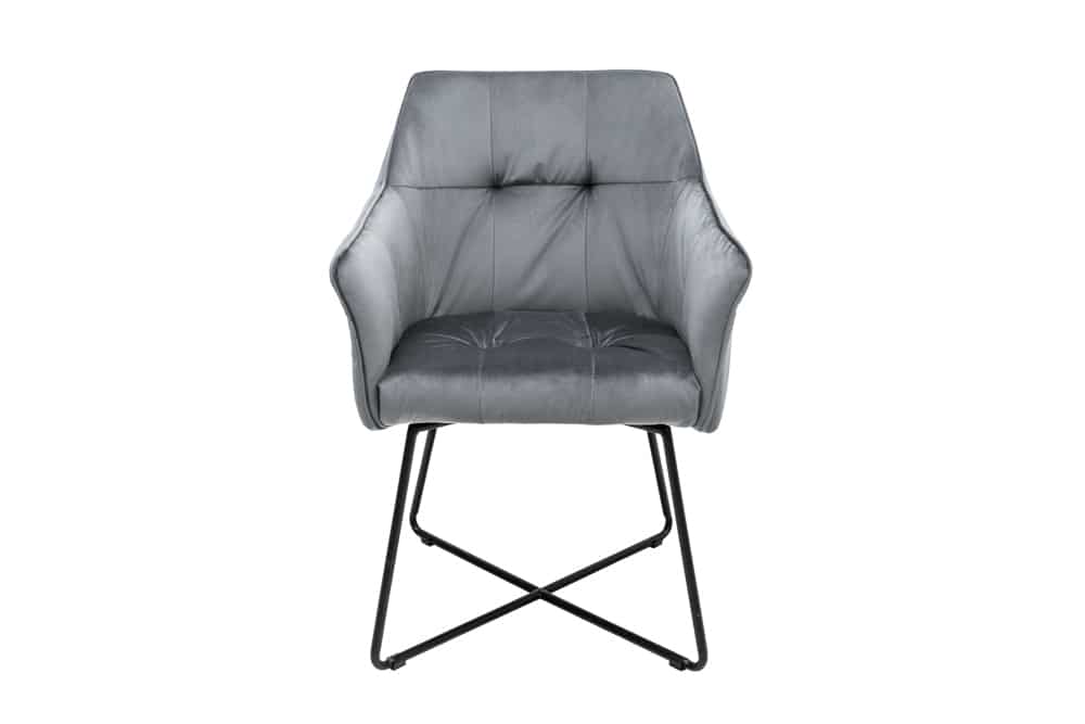 Exklusiver Design Stuhl LOFT Samt silbergrau mit Armlehne