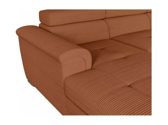 Canapé panoramique 6 places Paola convertible avec 2 coffres en velours côtelé - Terracotta - L320,5 x P188 x H76cm - Loungitude