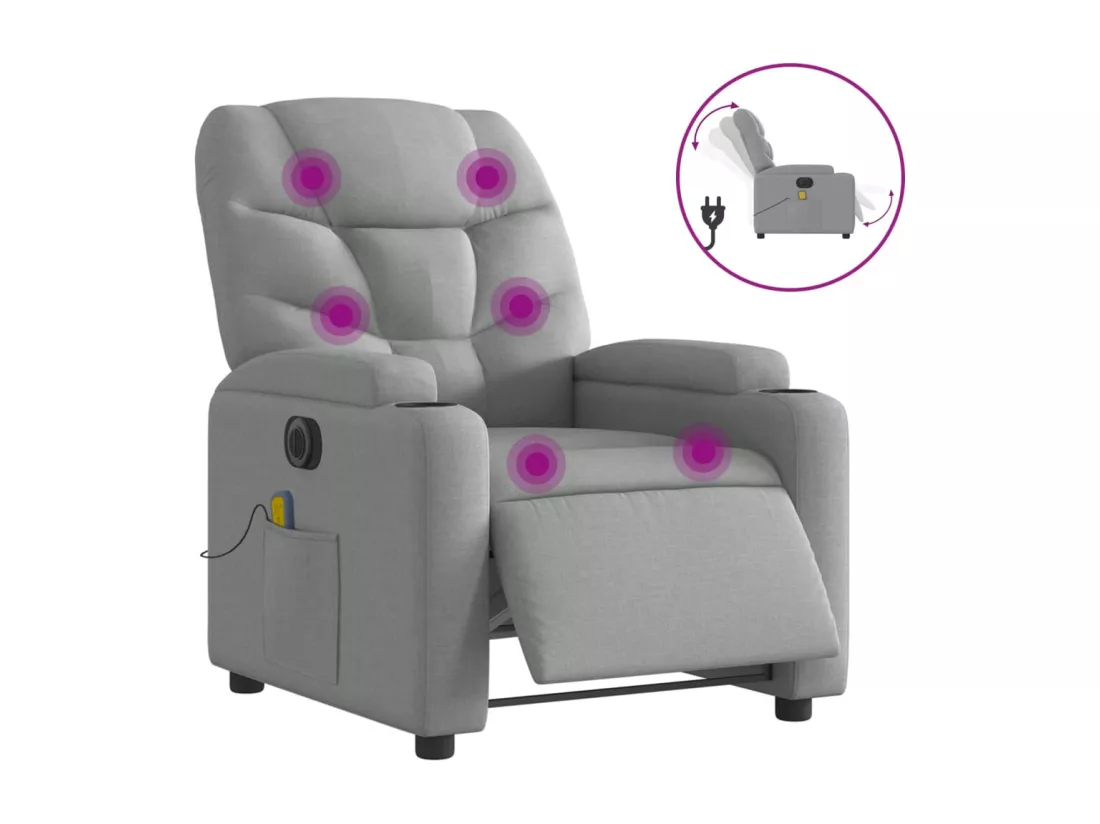 Fauteuil massant inclinable électrique gris clair tissu