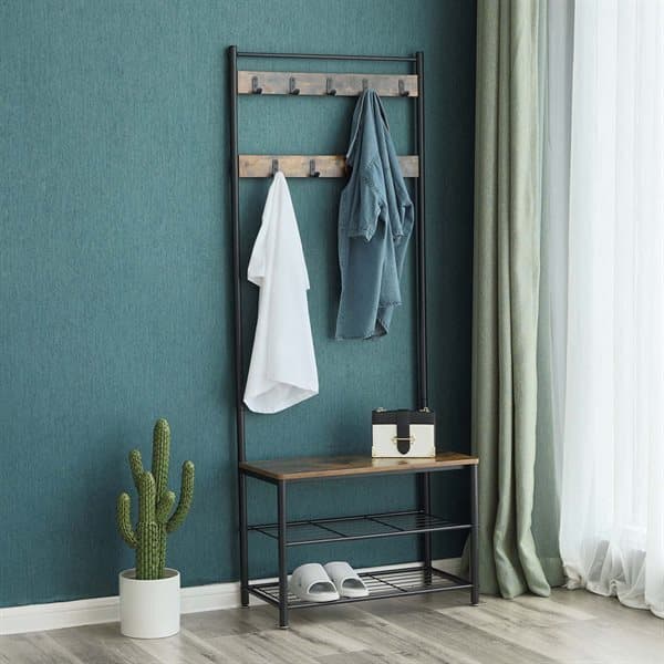 Knagerække med bænk og skohylde i industrielt design