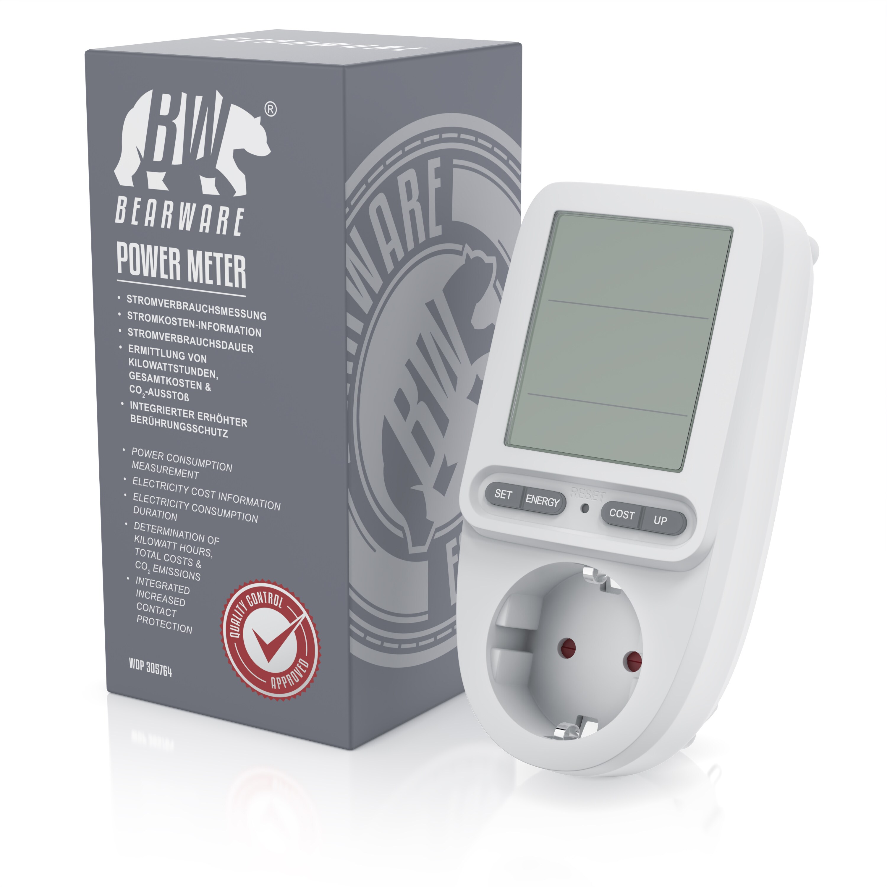 BEARWARE Energiekostenmessgerät Stromkostenmessgerät, max. 3680 W, Strommesser, Stromverbrauchszähler