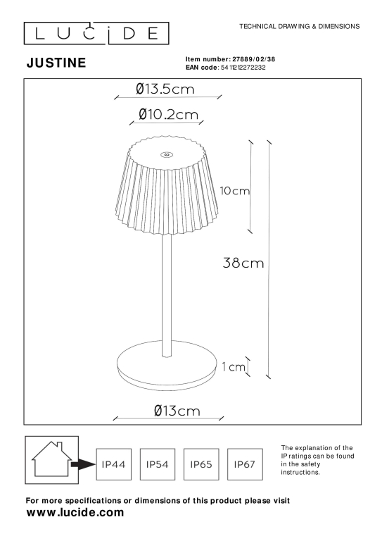 Lucide Justine tafellamp LED oplaadbaar buiten IP54 zwart