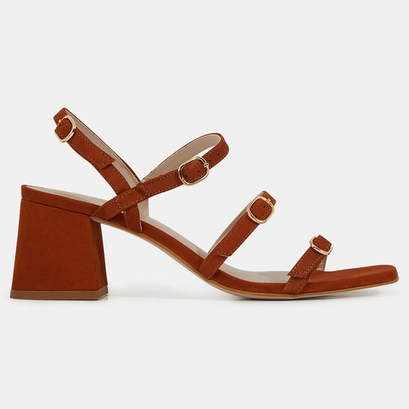 Galeries Lafayette Sandales à talon en Cuir orange brique - Talon 6 cm