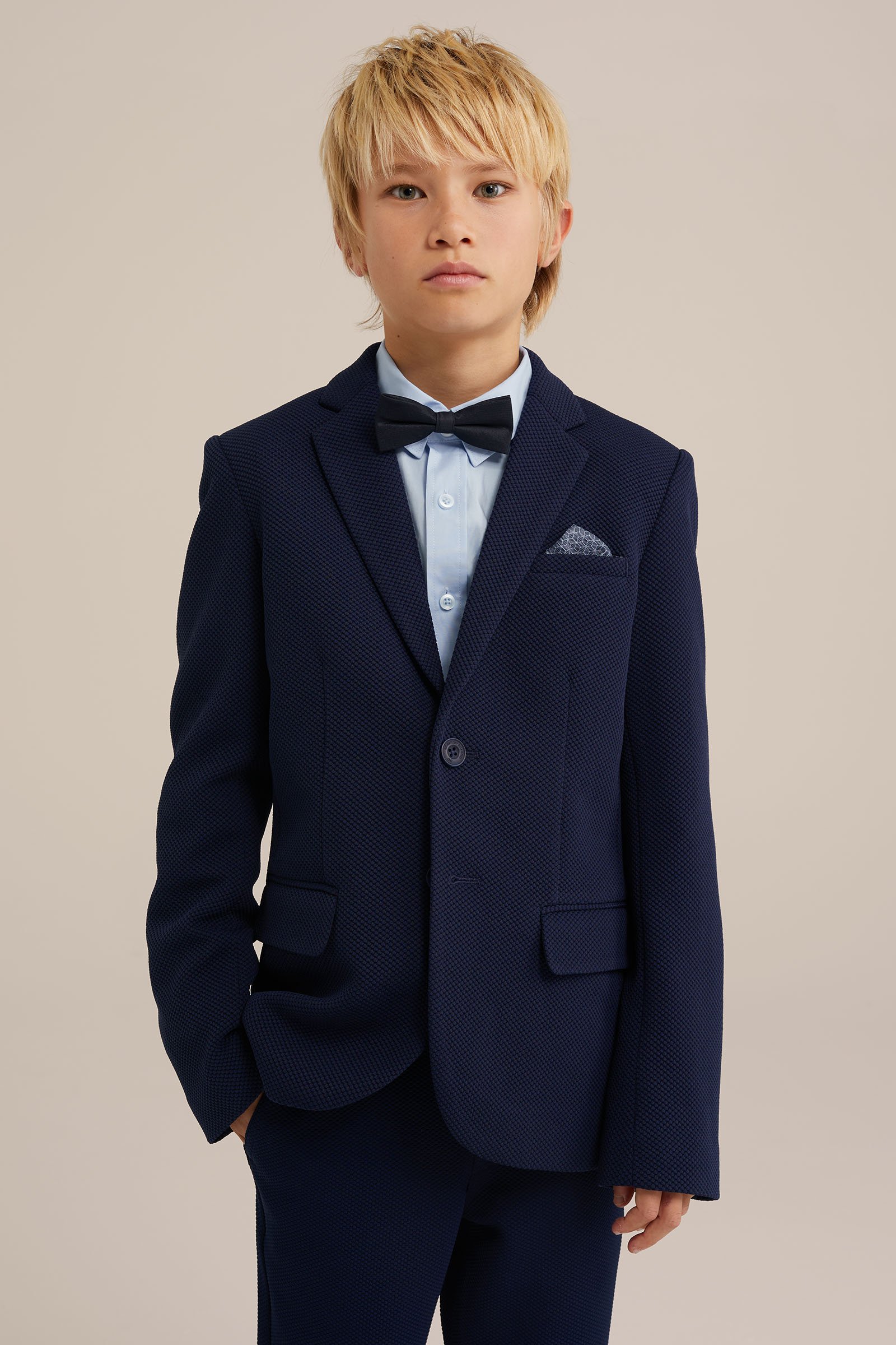 Jongens slim fit blazer met structuur WE Fashion Donkerblauw