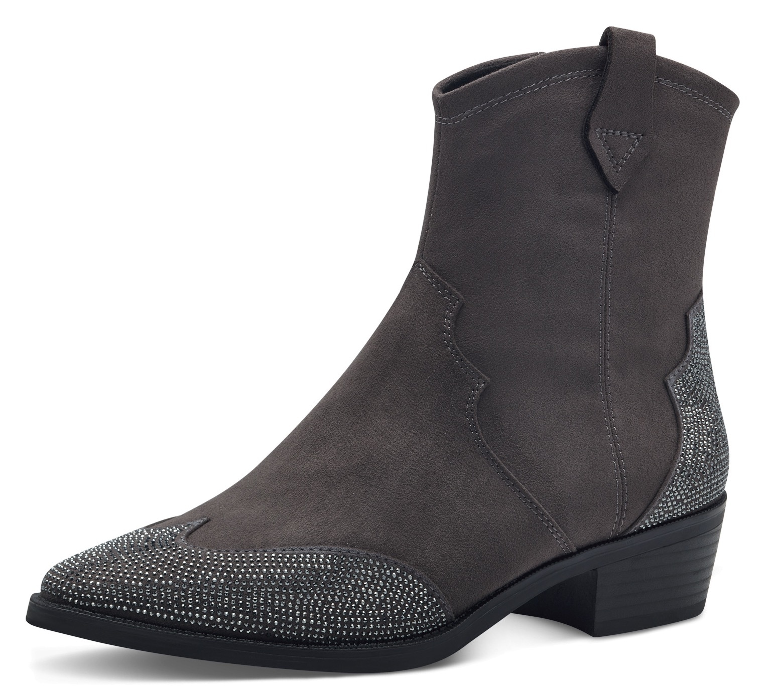 MARCO TOZZI Westernstiefelette  , Blockabsatz, Cowboy Stiefelette, Boots, funkelnde Glitzersteinchen