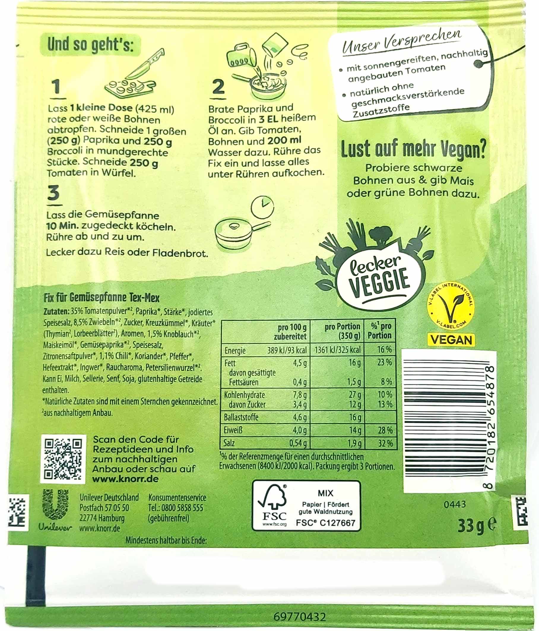 Knorr Gemüsepfanne Tex-Mex 33g für 3 Portionen MHD:30.3.25