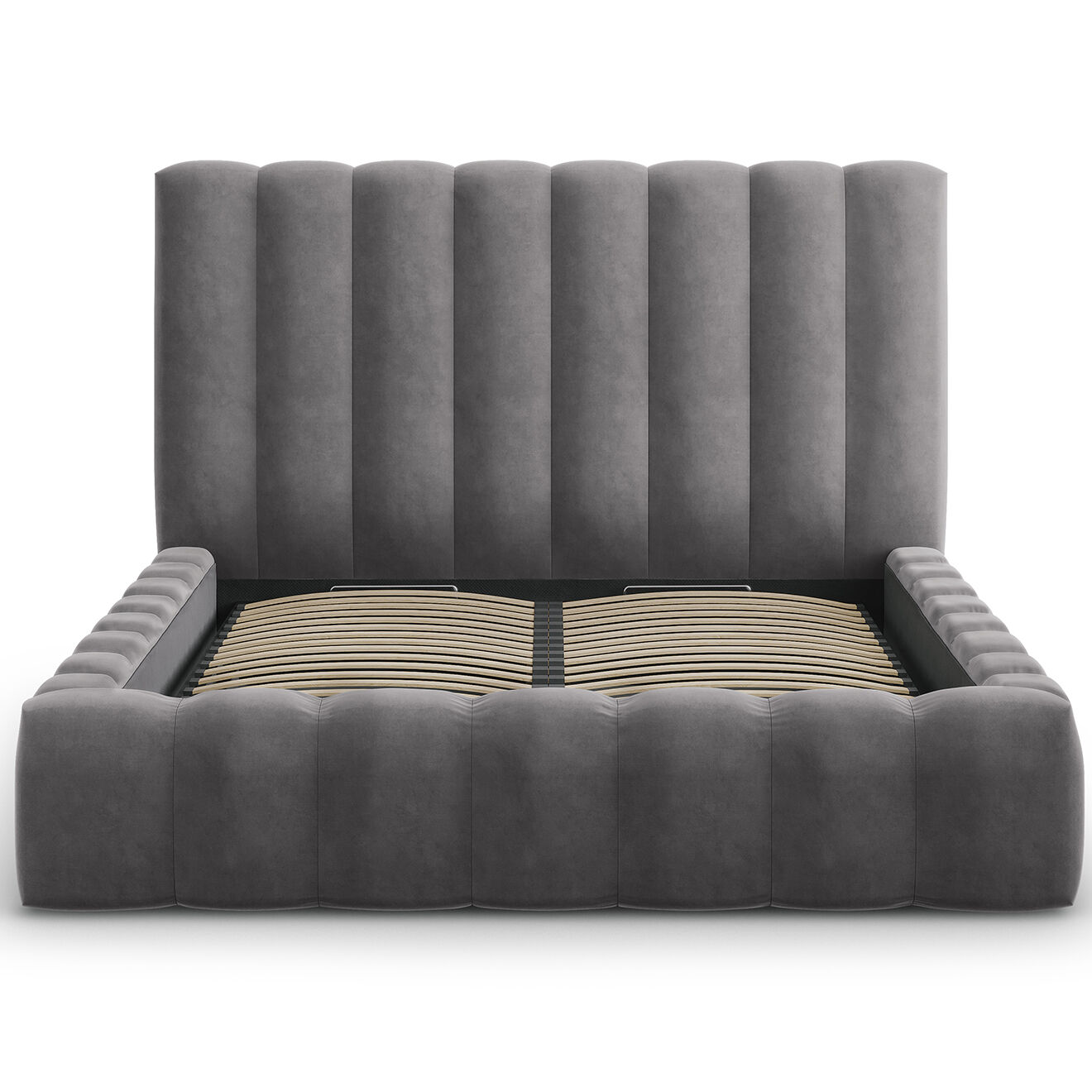Milo Casa Lit Coffre en Velours avec Tête de Lit Gina gris - 180x200 cm