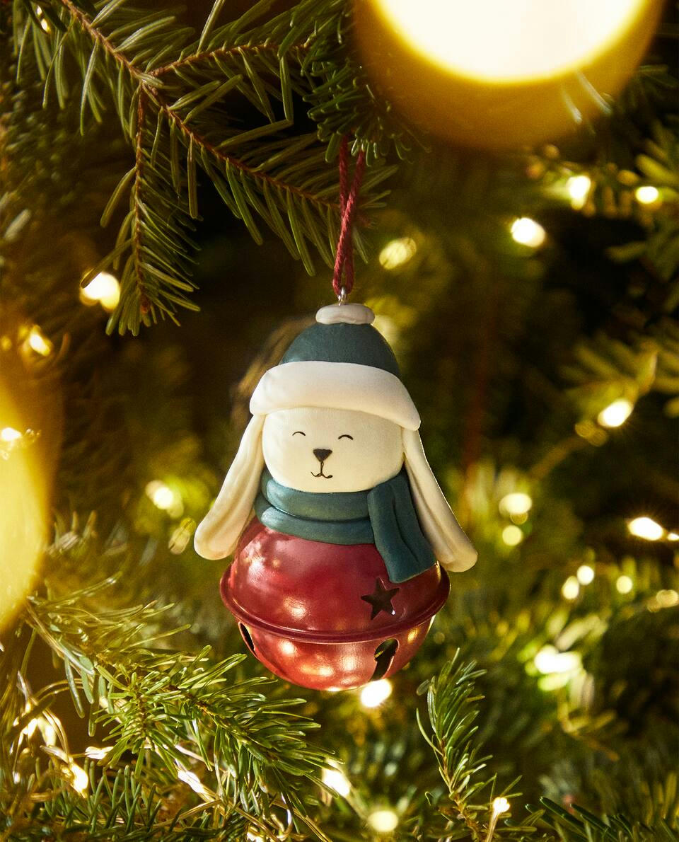 Enfeite de Natal em formato de coelho com sino de trenó