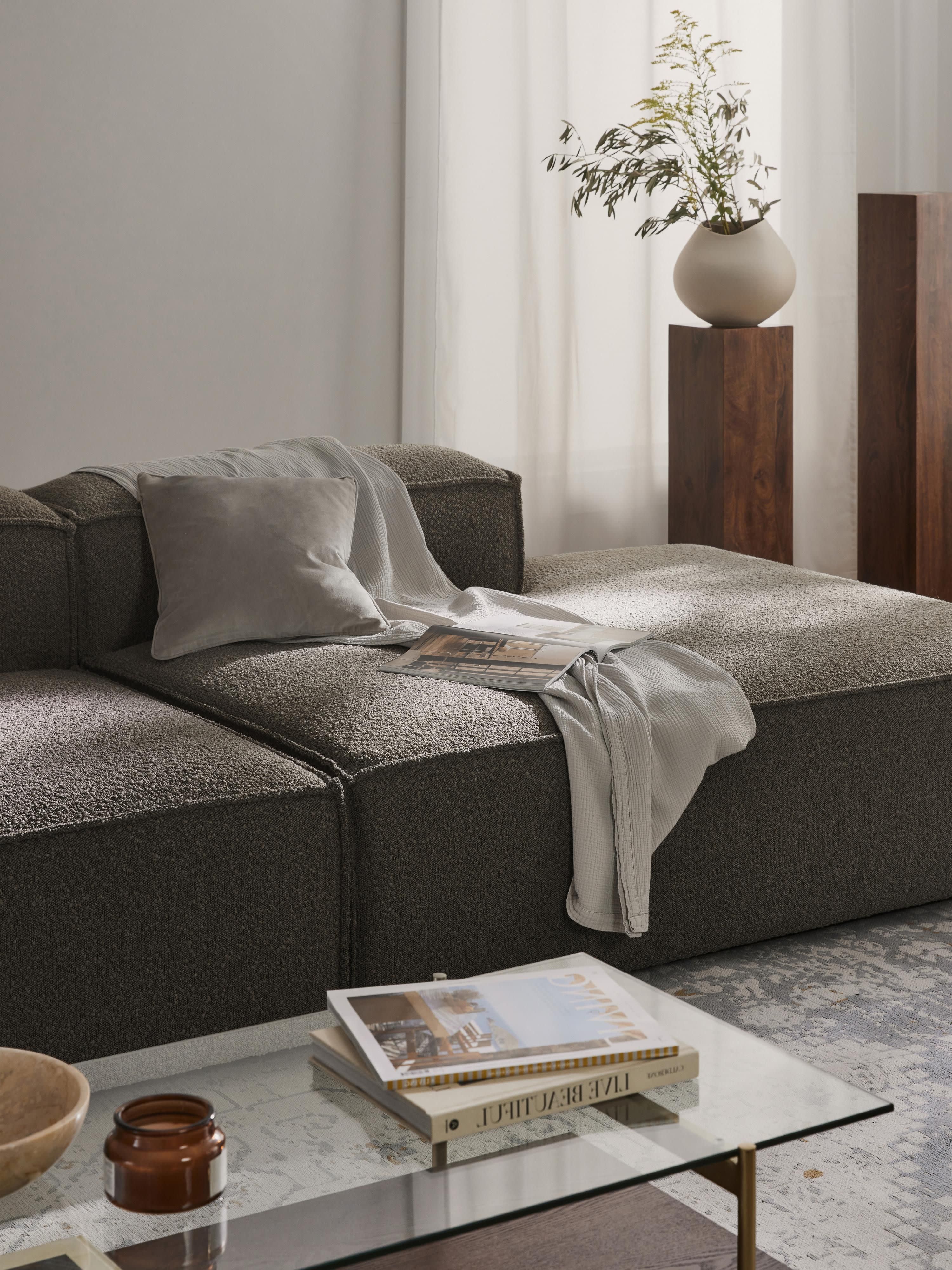 Chaise longue module Lennon uit bouclé