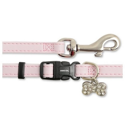 Conjunto pequeno de coleira e guia de náilon rosa