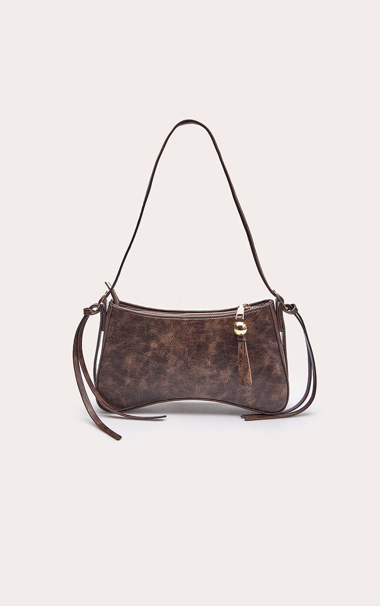 Chocolat Sac À Bandoulière Incurvé En Synthétiquecuir Brun Vieilli Avec Détails Perlés