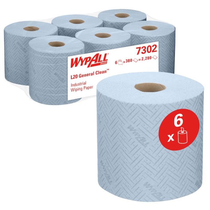 Poetsrollen 7302 WypAll L20 2-laags 18,3cmx144m 380vel blauw 7302