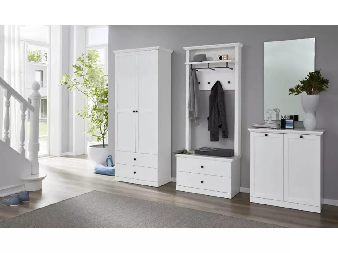 Porte-manteau 2 tiroirs blanc style campagnard moderne Valex 81cm