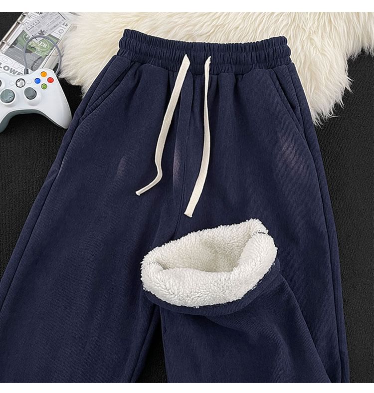 Filmas - Hoge taille effen fleece-gevoerde rechte broek