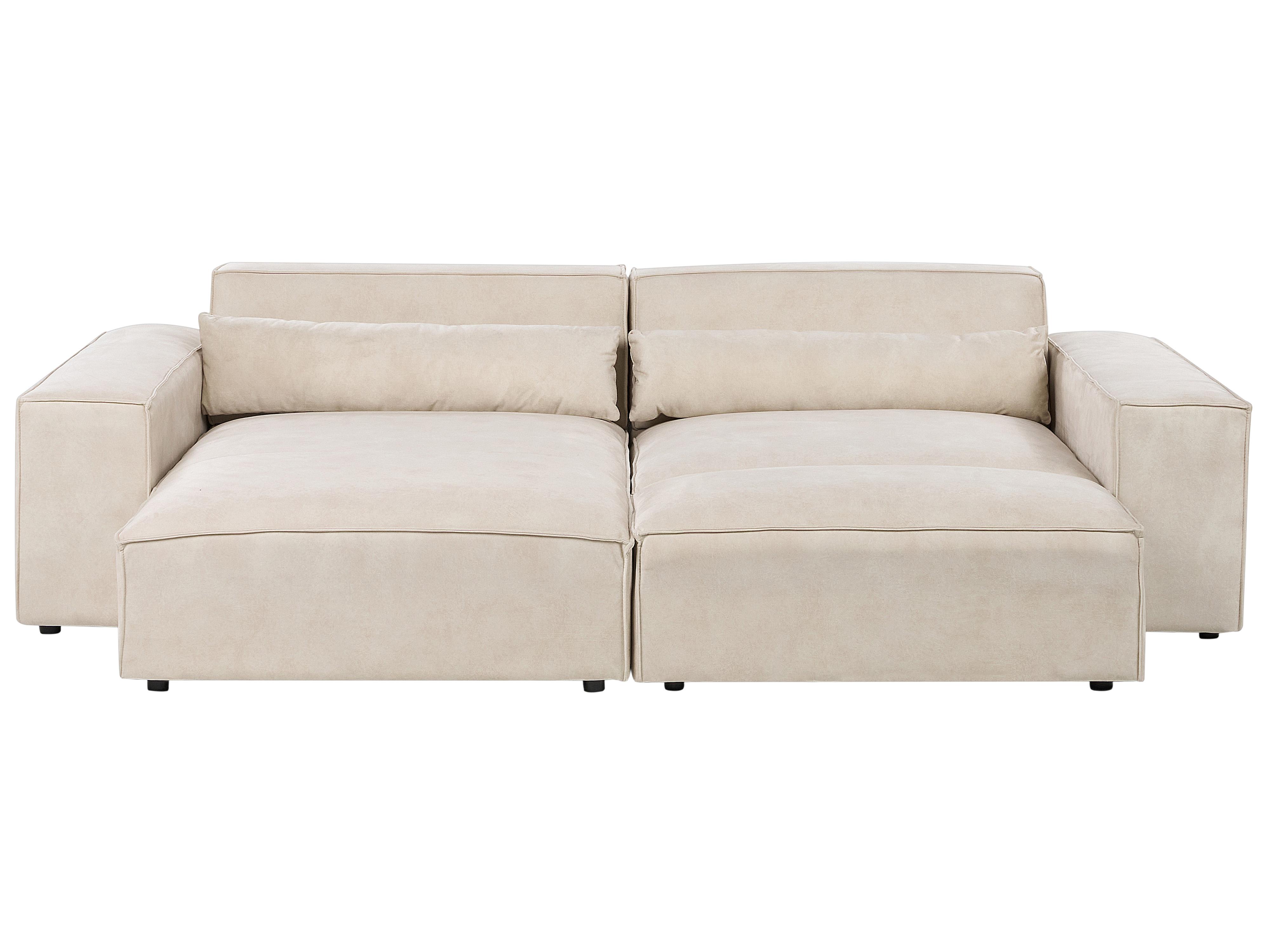 Modulaire hoekbank 2-zits HELLNAR Fluweel Lichtbeige met ottomaan rechtszijdig
