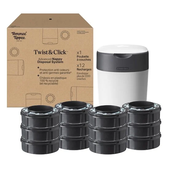Poubelle à Couches Avancée Twist & Click Starter-pack, Lot de 12 Recharges    Blanc        de               Tommee Tippee
