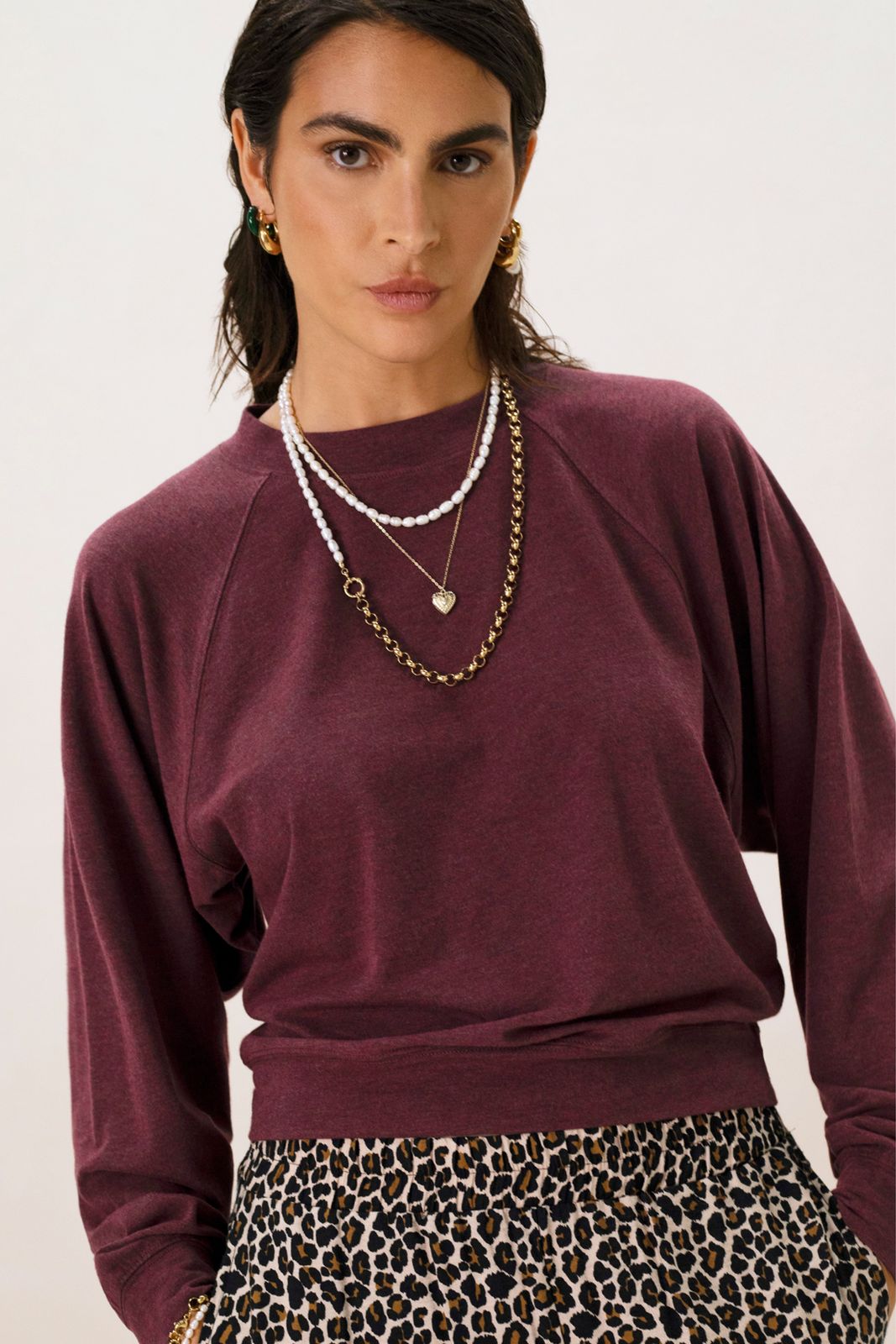 Donkerbruin melange raglan T-shirt