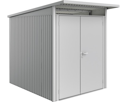 Biohort AvantGarde tuinhuis met dubbele deuren, formaat A2, inclusief plank en gereedschapshouder, 180 x 260 cm, zilver-metallic