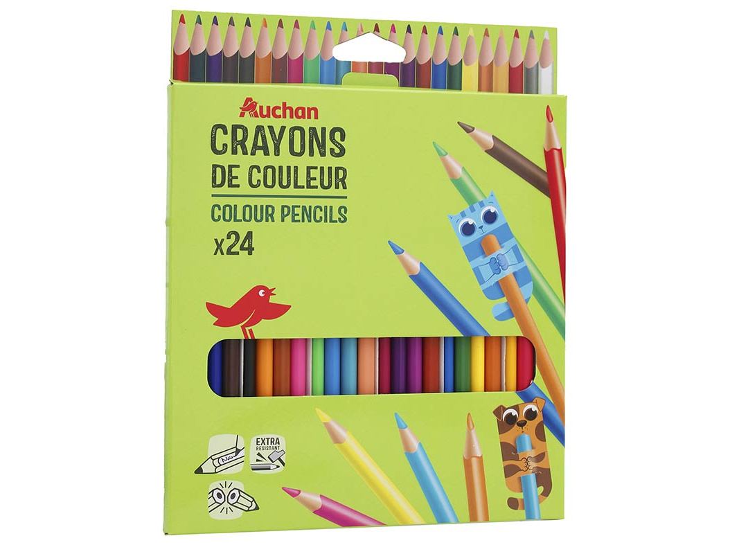 CONJUNTO DE 24 LÁPIS DE COR AUCHAN EM PLASTICO 18CM