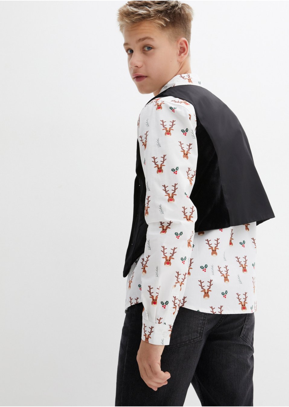 Chemise manches longues garçon avec gilet en velours (ens. 2 pces)